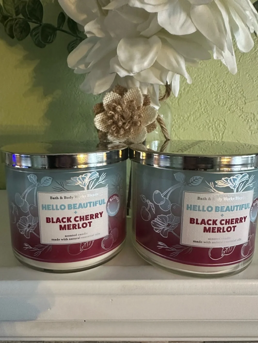 Bath & Body Works Hello Beautiful Black Cherry Merlot Scented Candle X2 HTF - Picture 1 of 5